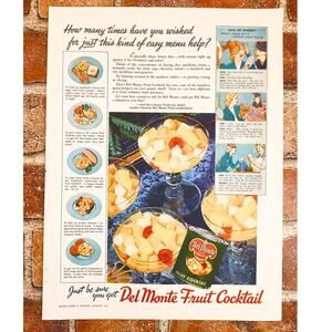 1941 Del Monte Fruit Cocktail Print Ad - Easy Menu Help for‎ Housewives Mom